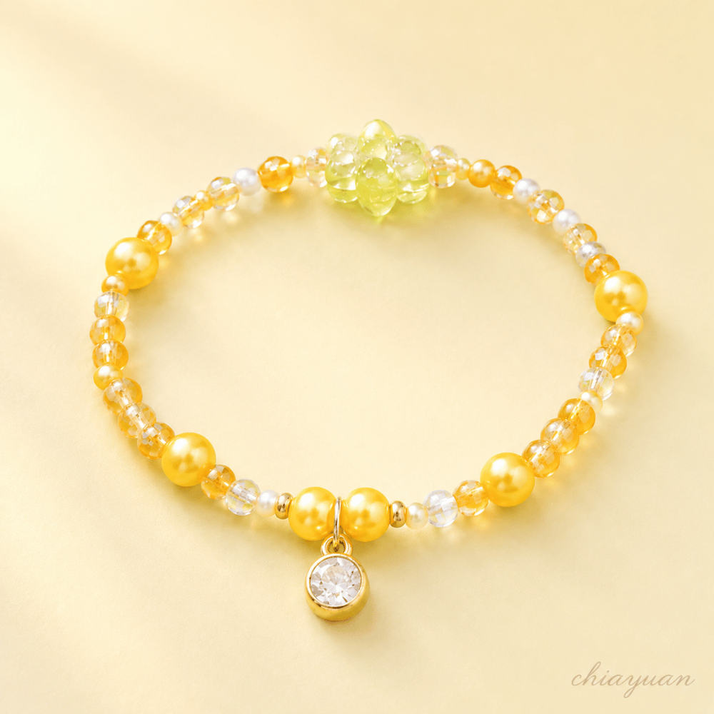 ♥︎ChiaYuan♥︎暖色串珠手鍊｜橘黃花朵彈力手環