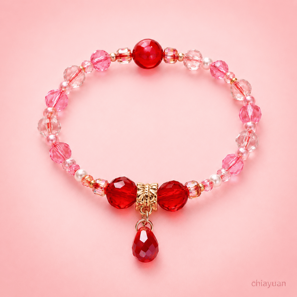 ♥︎ChiaYuan♥︎紅粉串珠手鍊｜甜美粉紅彈力手環｜手環