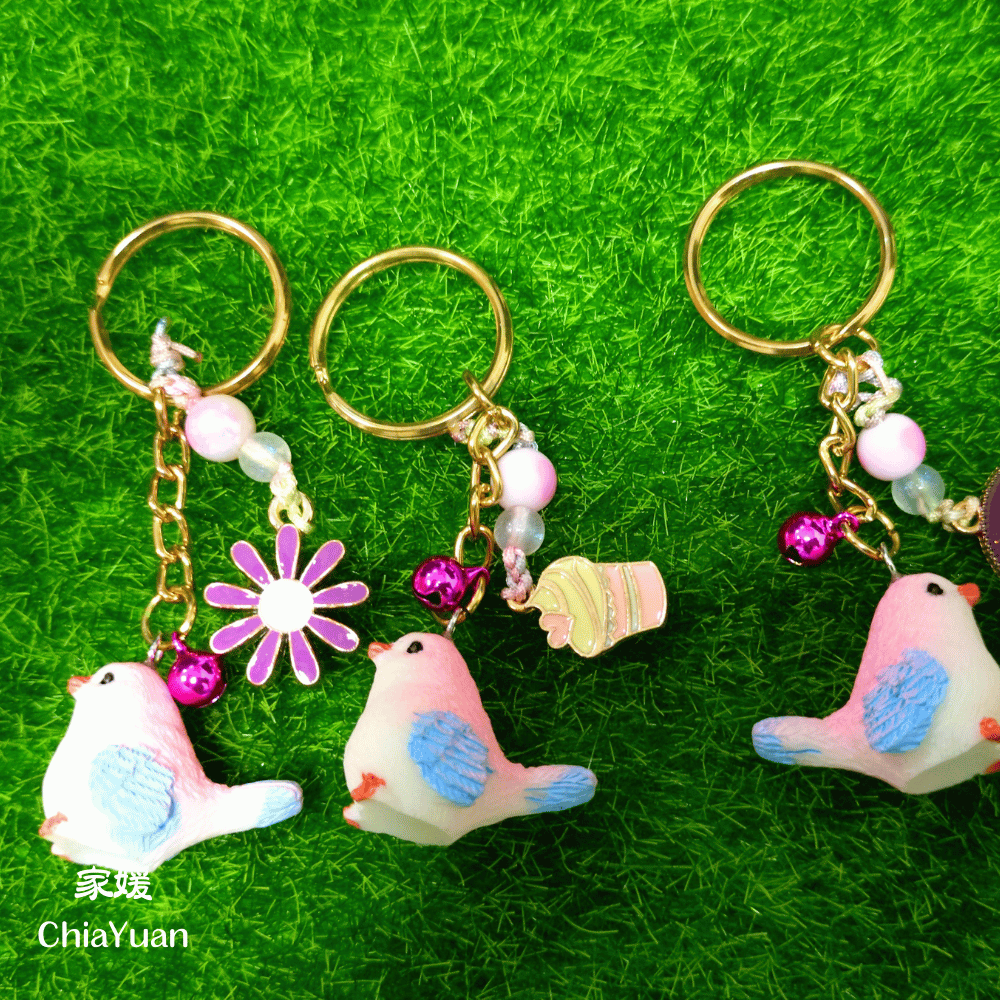 ♥︎ChiaYuan♥︎淡粉紅色鳥創意鑰匙圈
